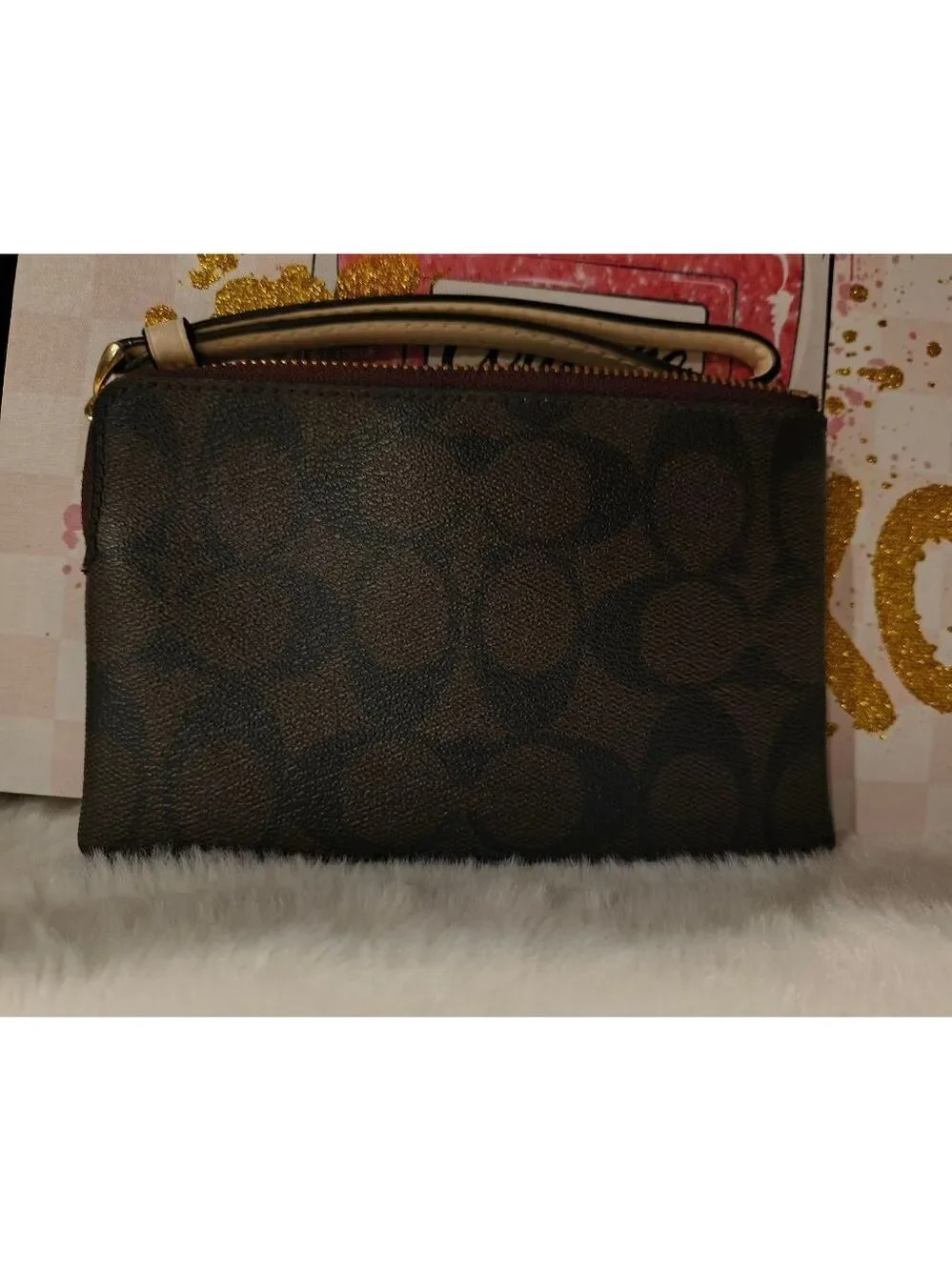 Coach Brown Signature Logo Wristlet